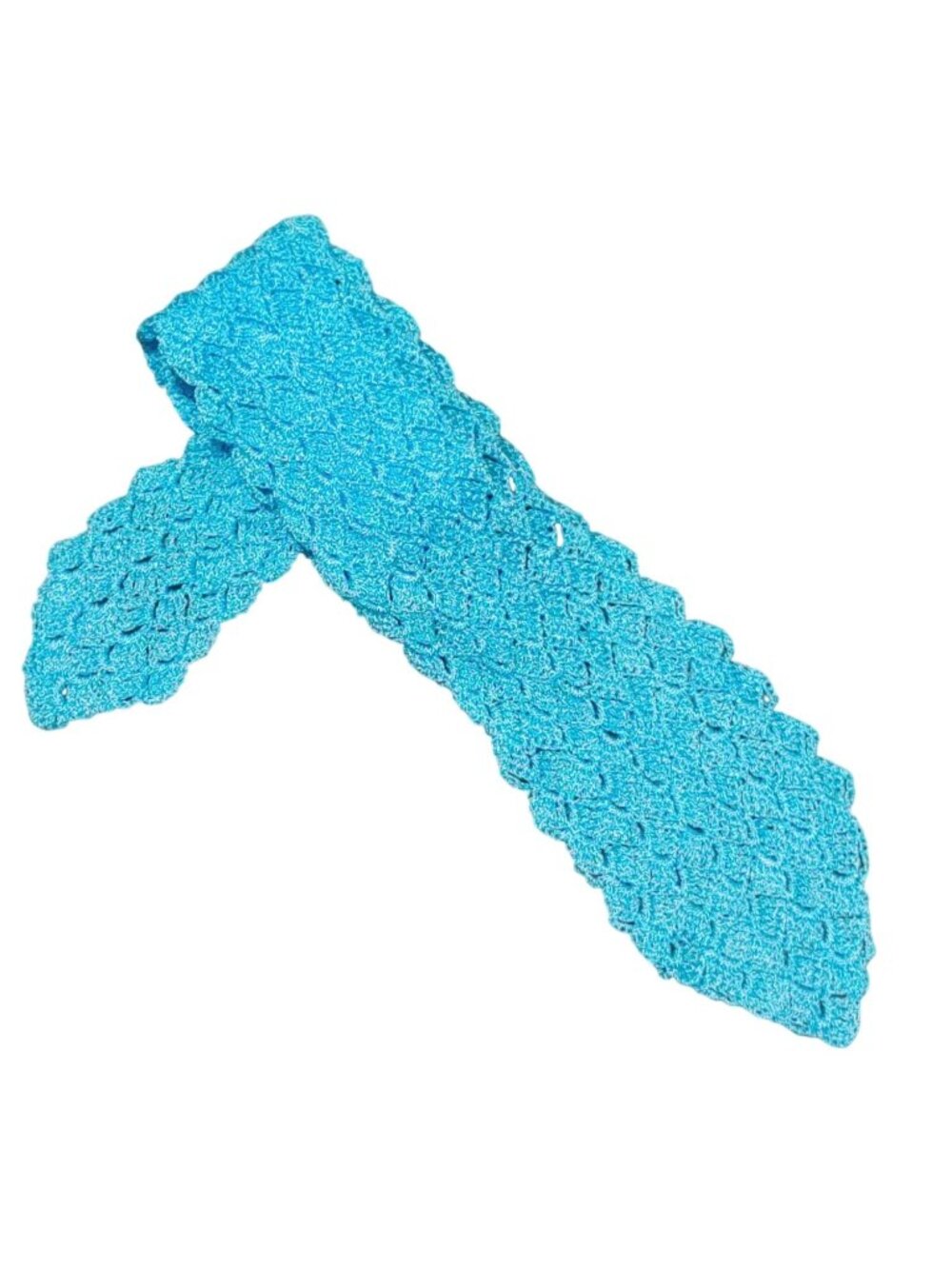 Handmade Crochet Necktie Light Blue Open Weave Textured Knit Vintage Style Tie